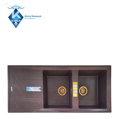 سینک ظرفشویی گرانیت کیمیاشکوه مدل کاپوچینو تیره مرمر طلایی توکار کد 103