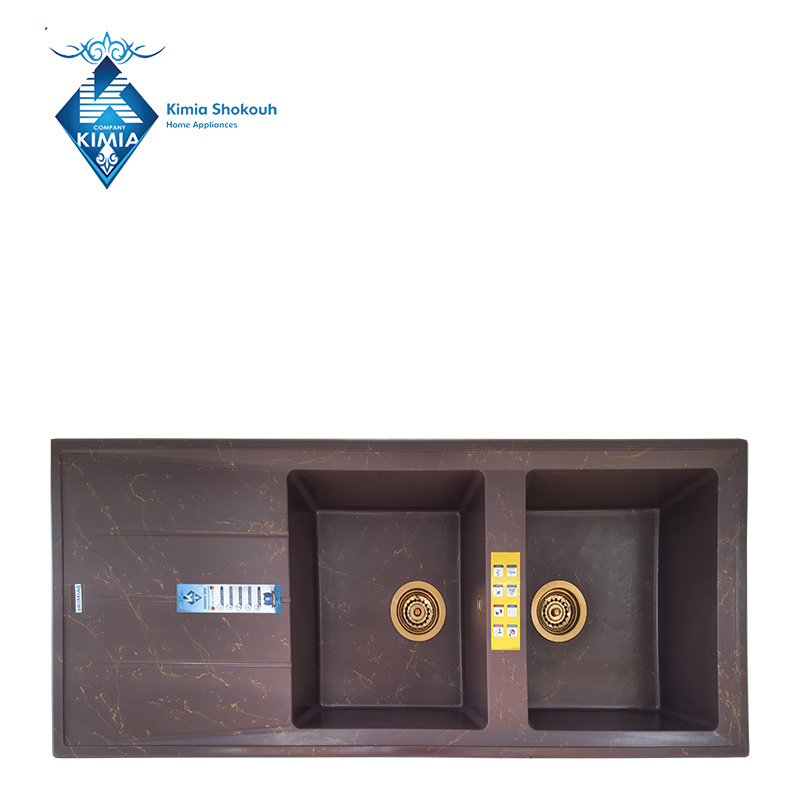 سینک ظرفشویی گرانیت کیمیاشکوه مدل کاپوچینو تیره مرمر طلایی توکار کد 103
